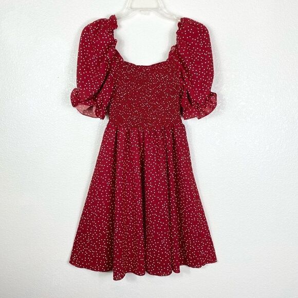 Shein Red & White Polka Dot Smocked Puff Sleeve Dress - Picture 1 of 5